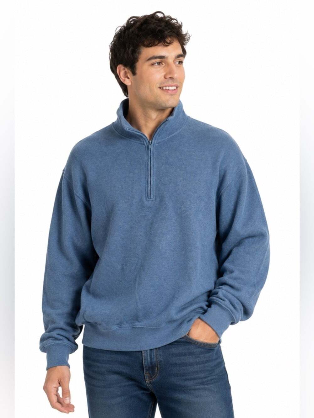 Orvis Men Blue Zip Up Sweater Large Outdoor Classic Layering Comfortcore